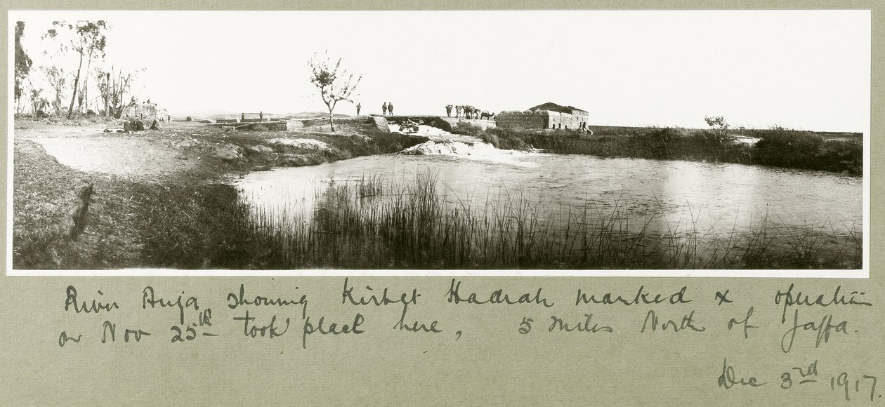 Rivière Auja, montrant Khirbet Hadrah, 3 décembre 1917 - Capt. Arthur Rhodes