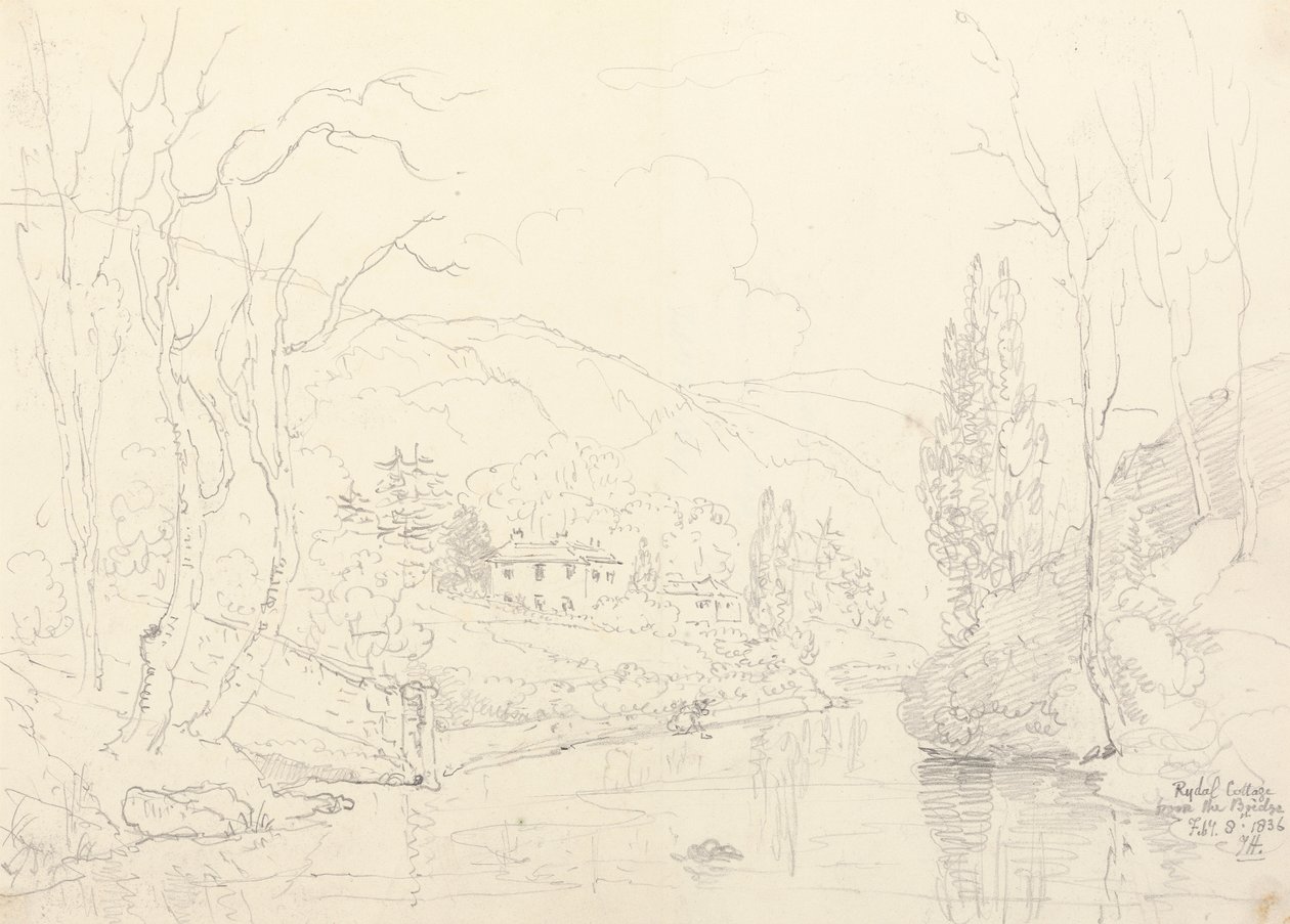 Cottage de Rydal depuis le pont, 8 février 1836 - Capt. Thomas Hastings