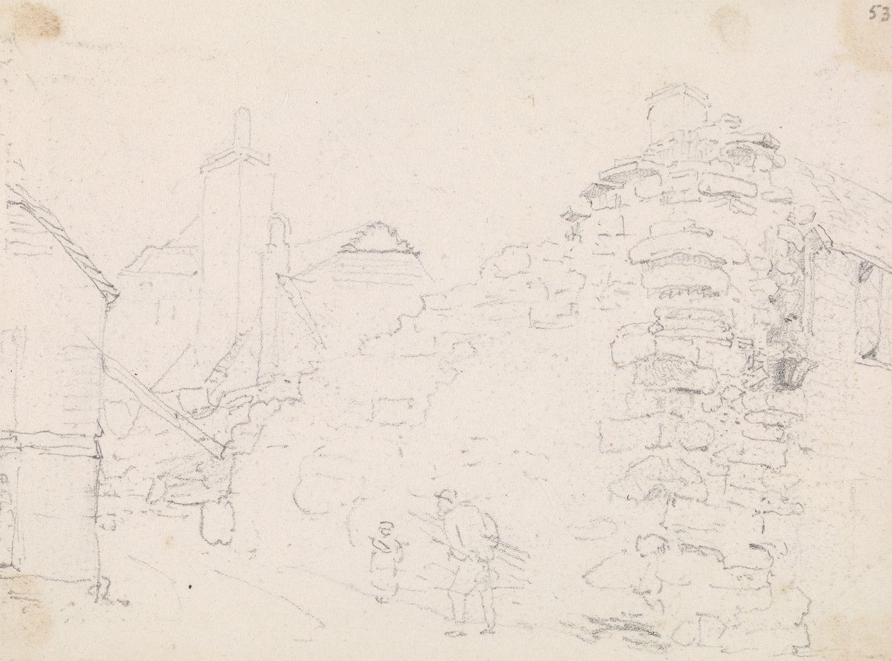 Croquis de cottages en pierre dans un village - Capt. Thomas Hastings