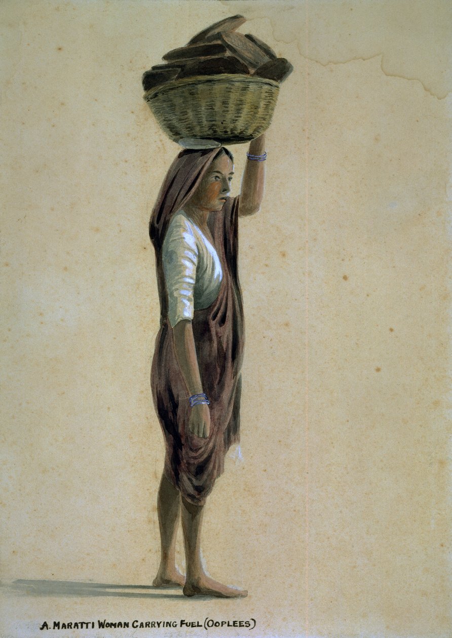 Une femme Mahratta portant du combustible (ooplees), Inde - Captain Cornelius Francis James