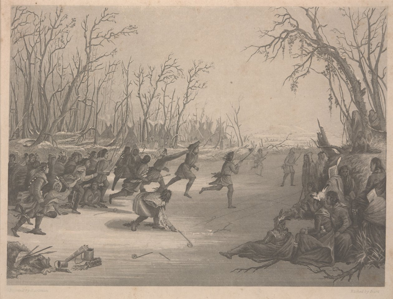 Jeu de balle des Indiens Dahcota (Sioux), gravure de Charles Kennedy Burt - Captain Seth Eastman