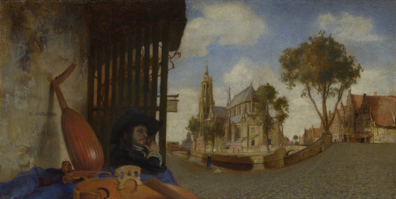Vue de Delft, avec un étal de vendeur d