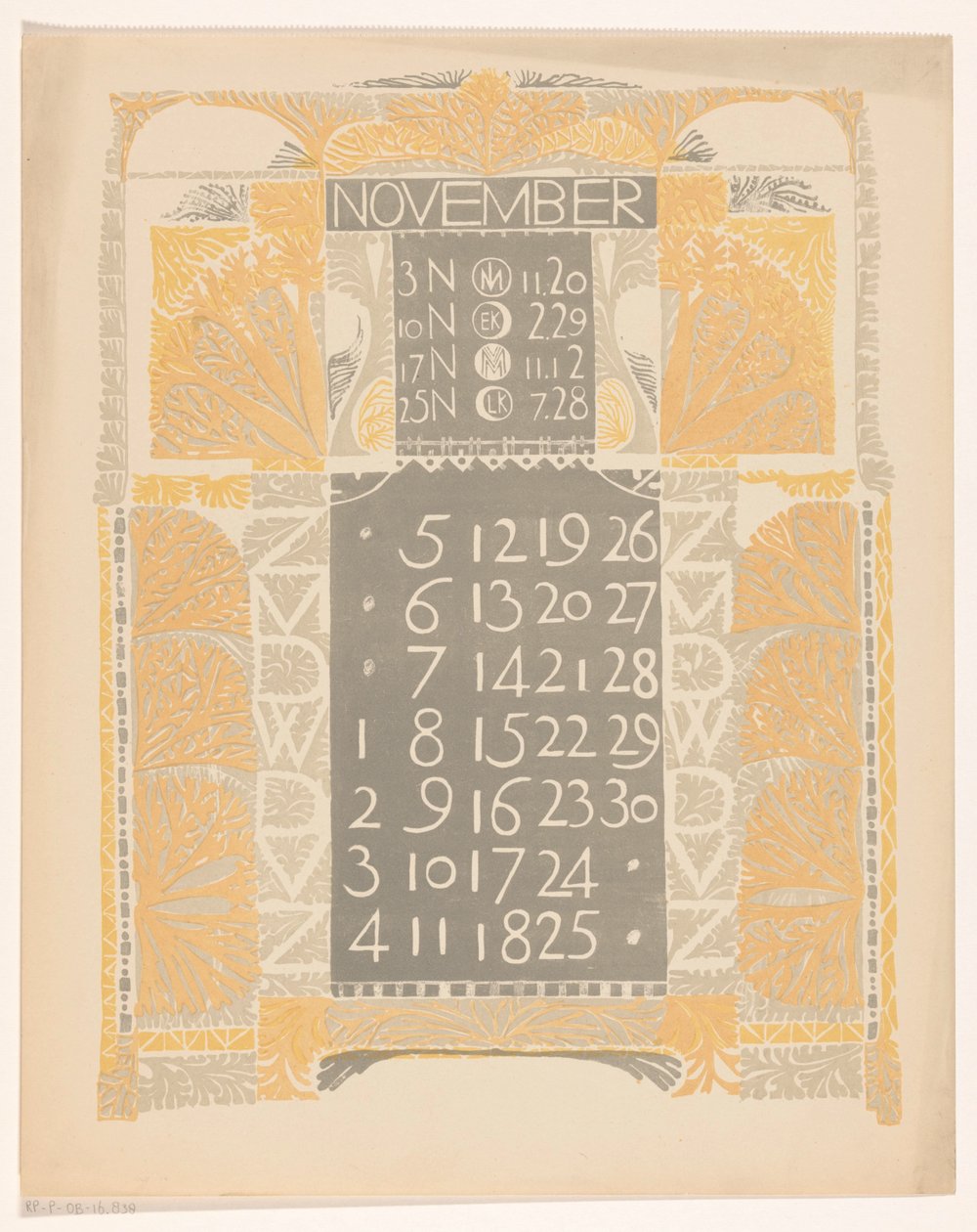 Kalenderblatt November 1899 - Carel Adolph Lion Cachet