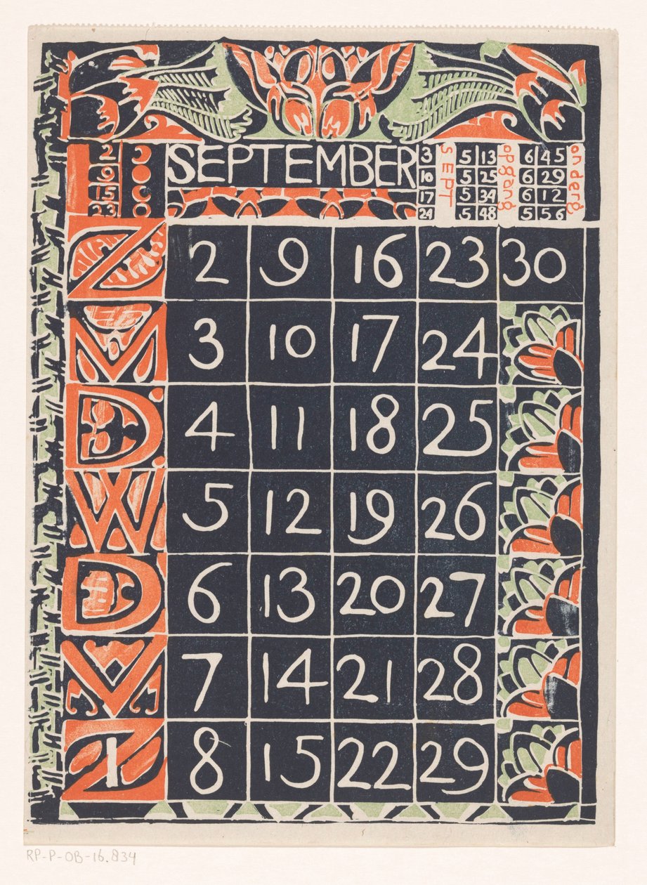 Kalenderblatt September 1900 - Carel Adolph Lion Cachet