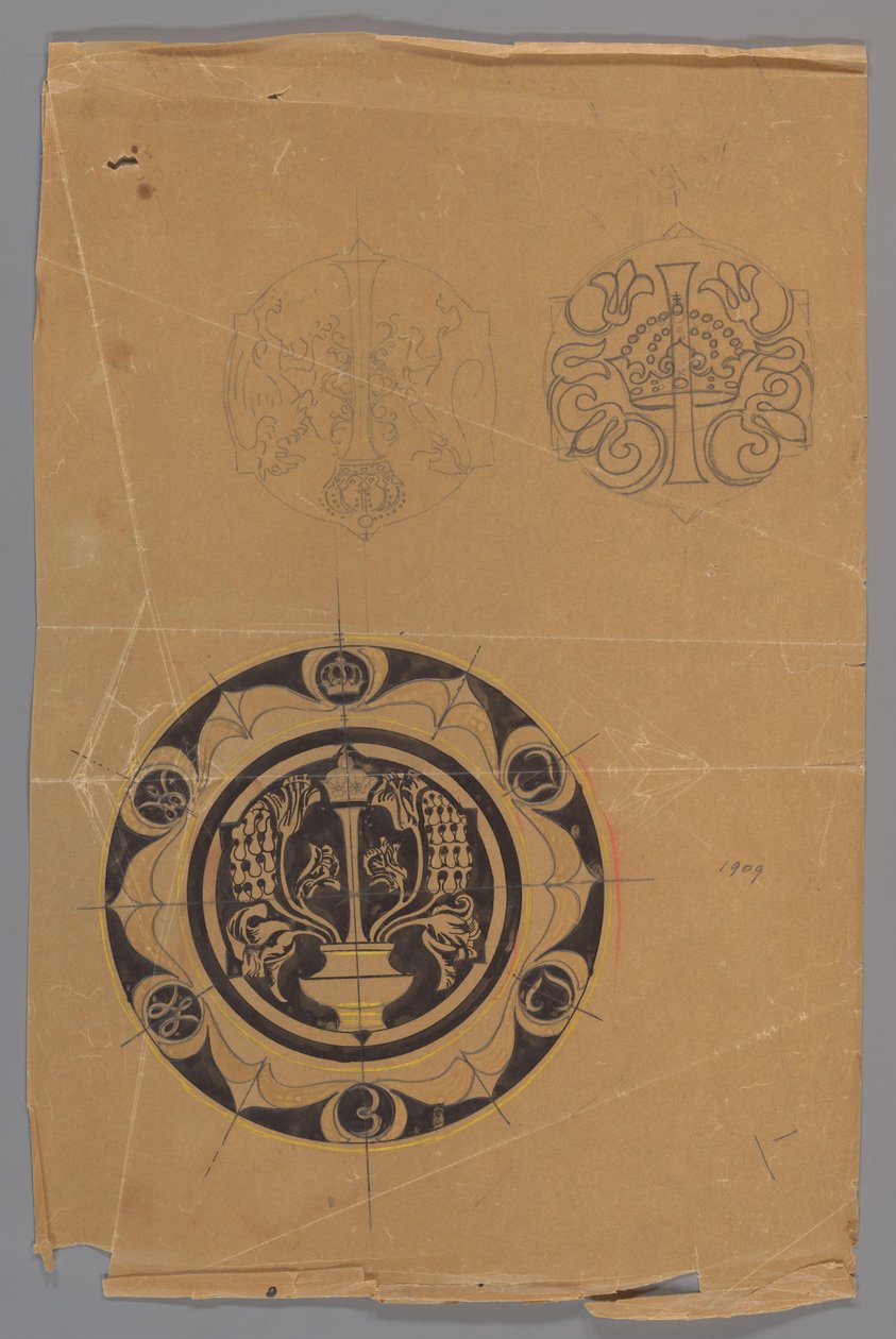 Entwurf für einen Teller mit Krone und Monogramm - Carel Adolph Lion Cachet
