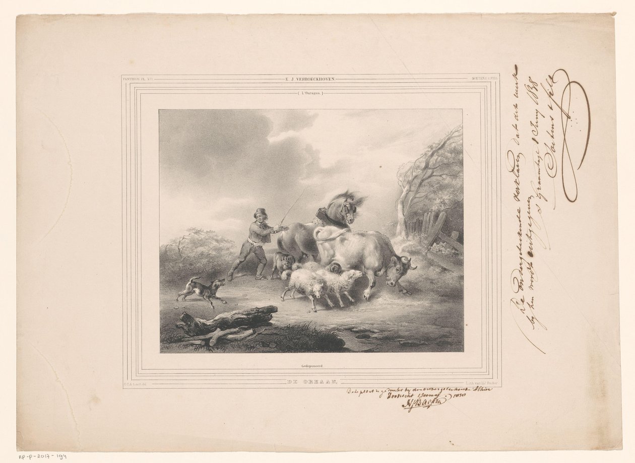 Fermier avec ses animaux fuyant un ouragan - Carel Christiaan Antony Last