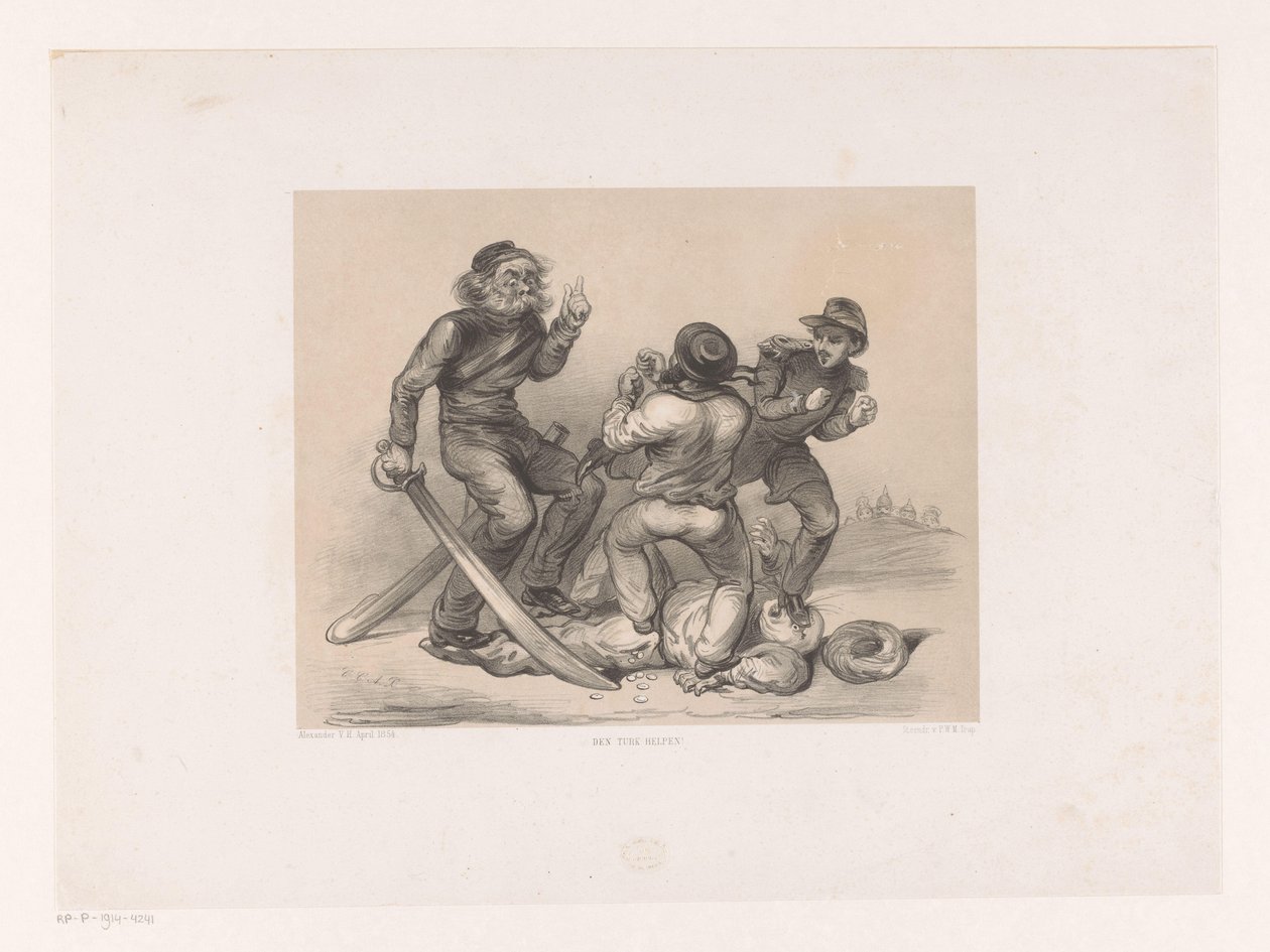 Trois hommes en combat piétinent un Turc - Carel Christiaan Antony Last