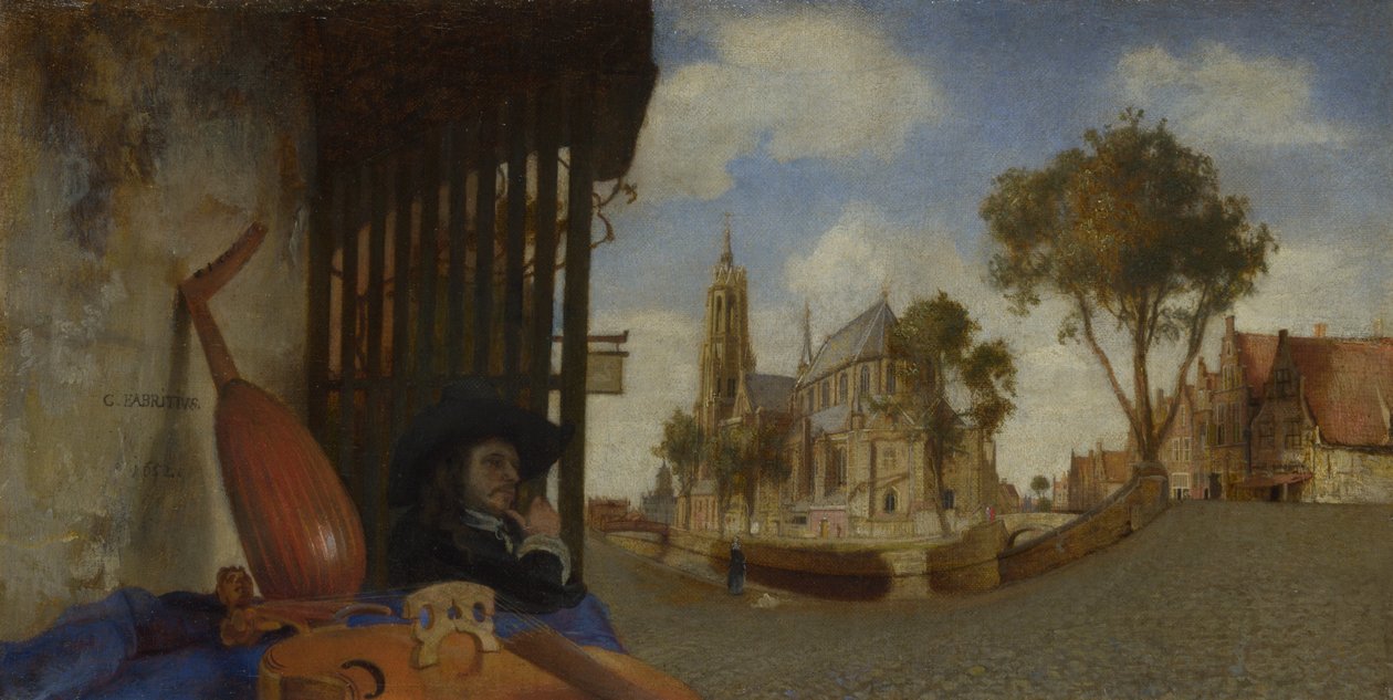 Vue de Delft, avec un étal de vendeur d