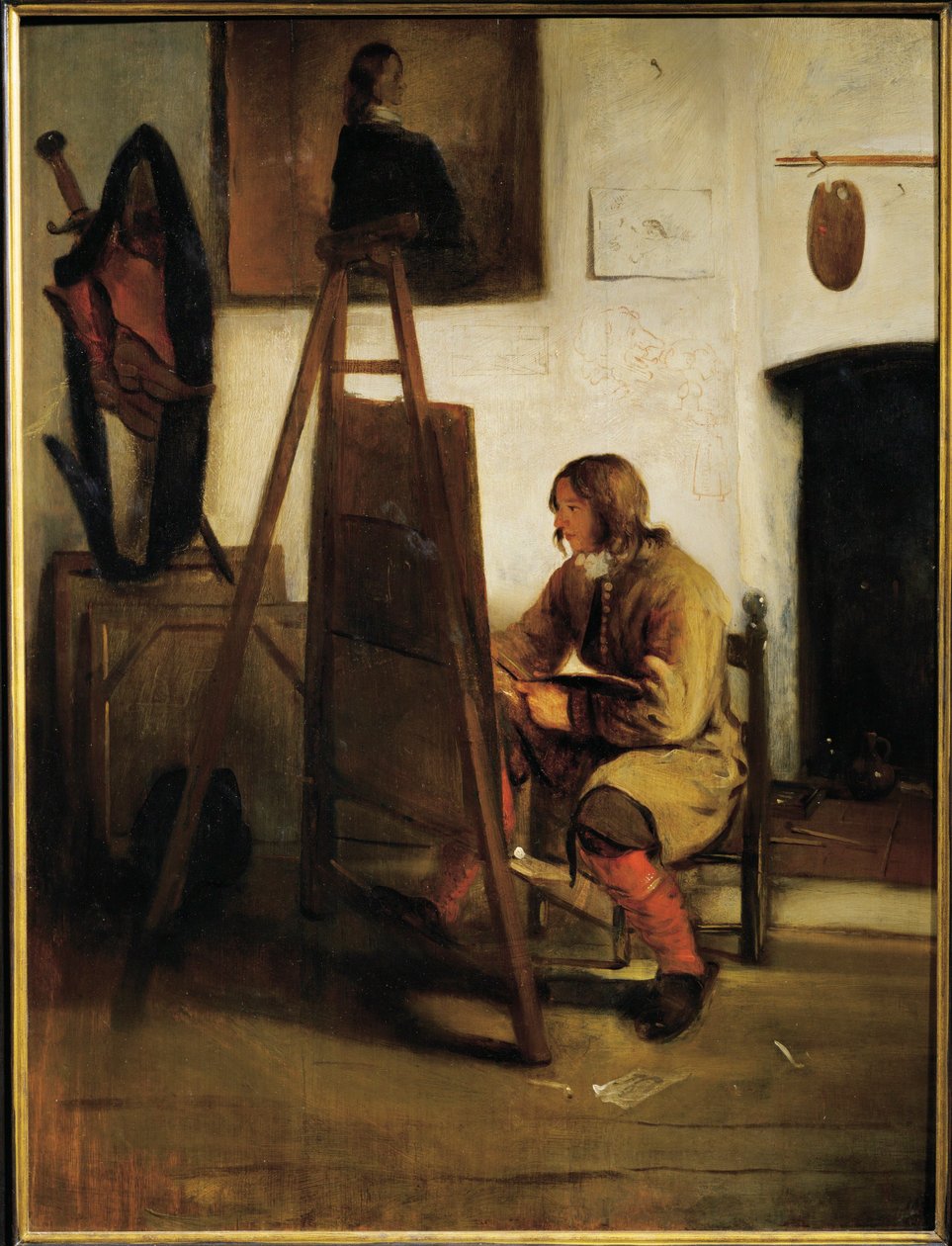 Jeune peintre dans son atelier (peinture sur toile) - Carel Fabritius