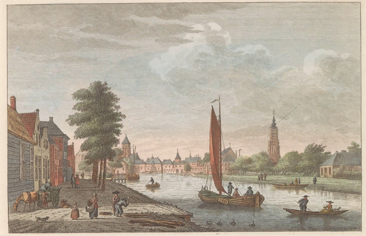 Delft prise du Cote de la rivière dit le Schie - Carel Frederik Bendorp (I)