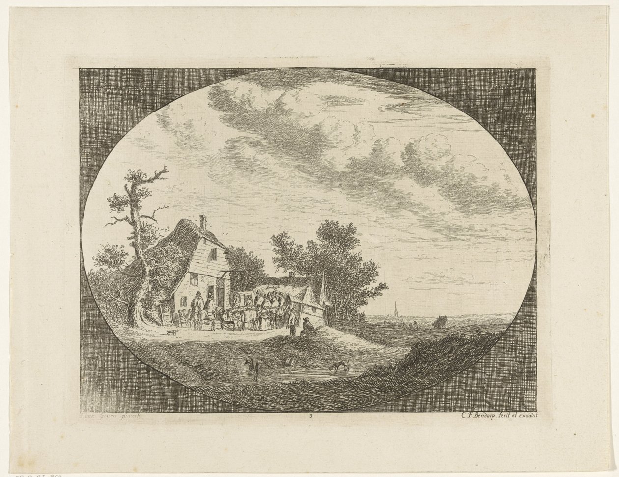 Paysage avec auberge et chevaux et chariots au repos et cavaliers - Carel Frederik Bendorp (I)