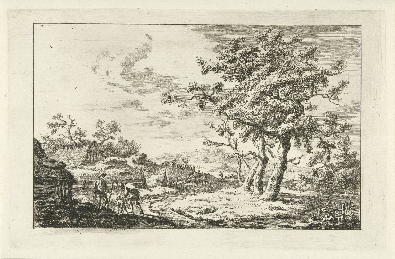 Chasseurs avec un chien sur un chemin - Carel Lodewijk Hansen