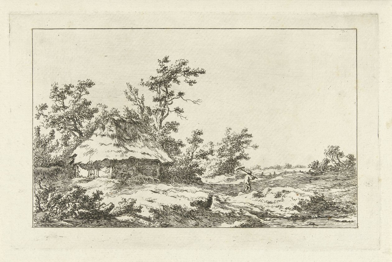Homme avec un râteau près d