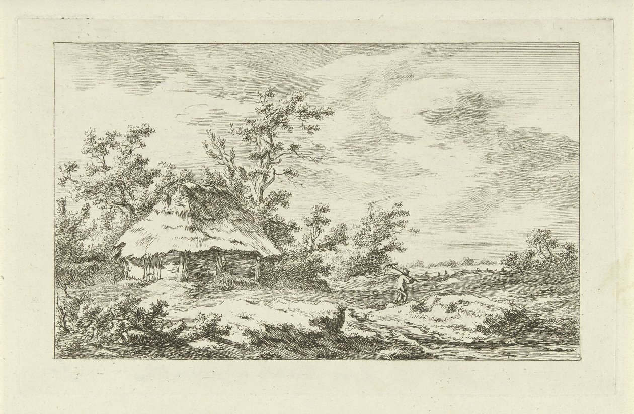 Homme avec un râteau près d