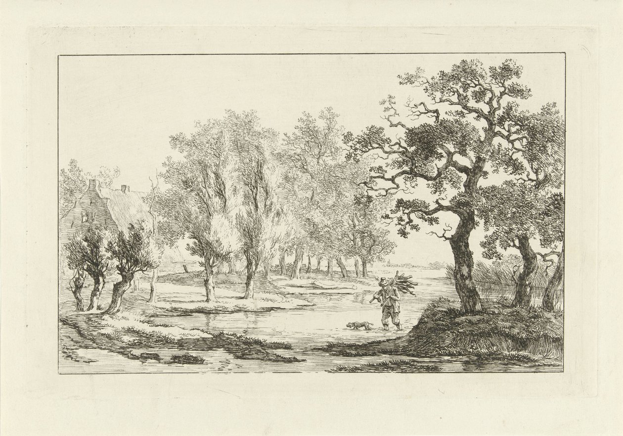 Paysage fluvial avec un ramasseur de bois - Carel Lodewijk Hansen