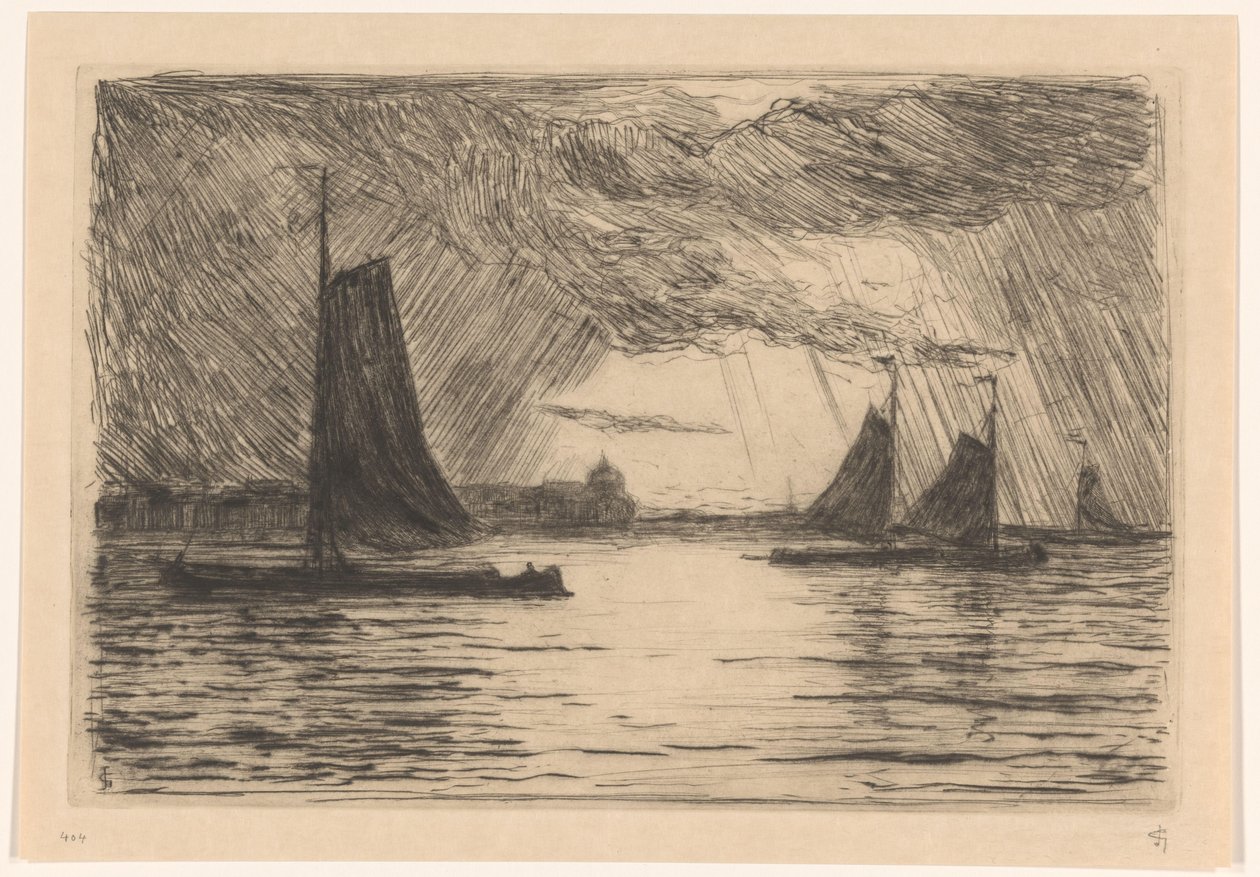 Vue sur la Meuse à Dordrecht le soir - Carel Nicolaas Storm van 