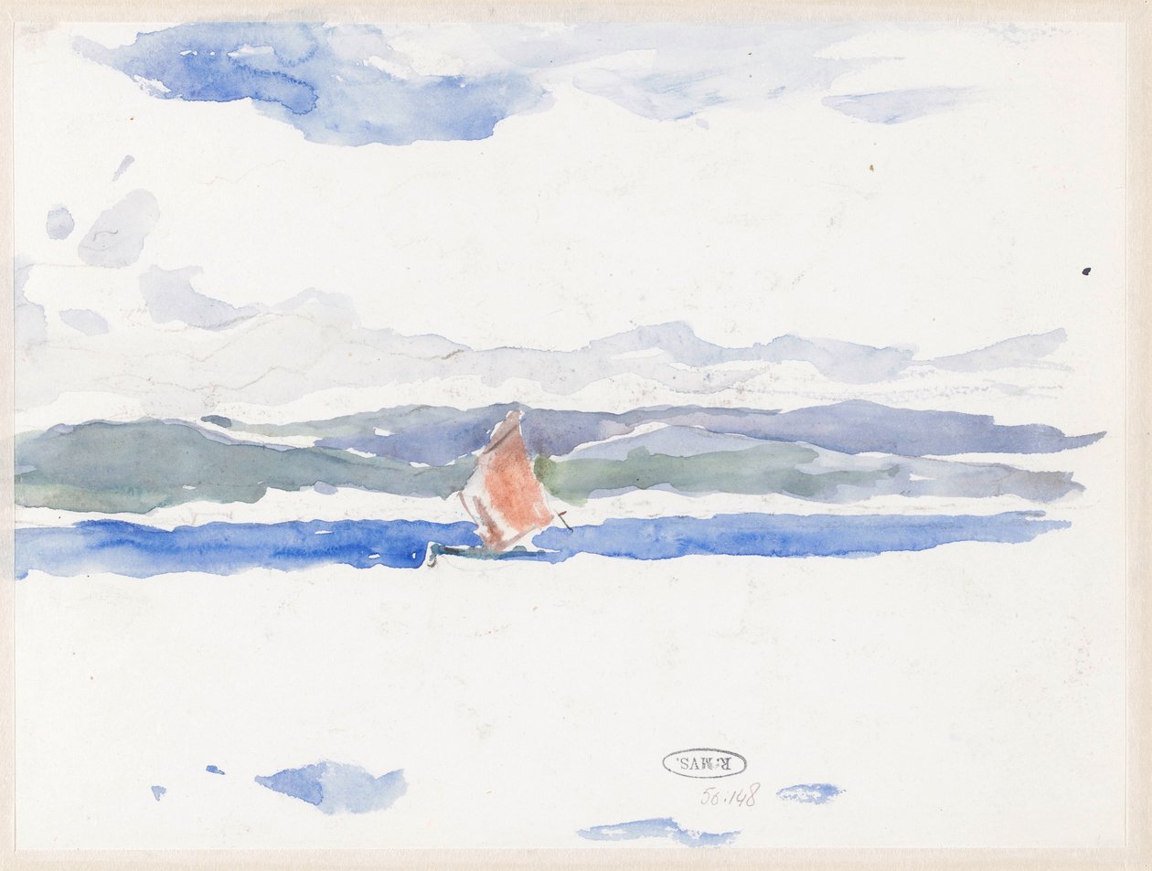 Vue sur la mer avec bateau (?) - Carel Nicolaas Storm van 