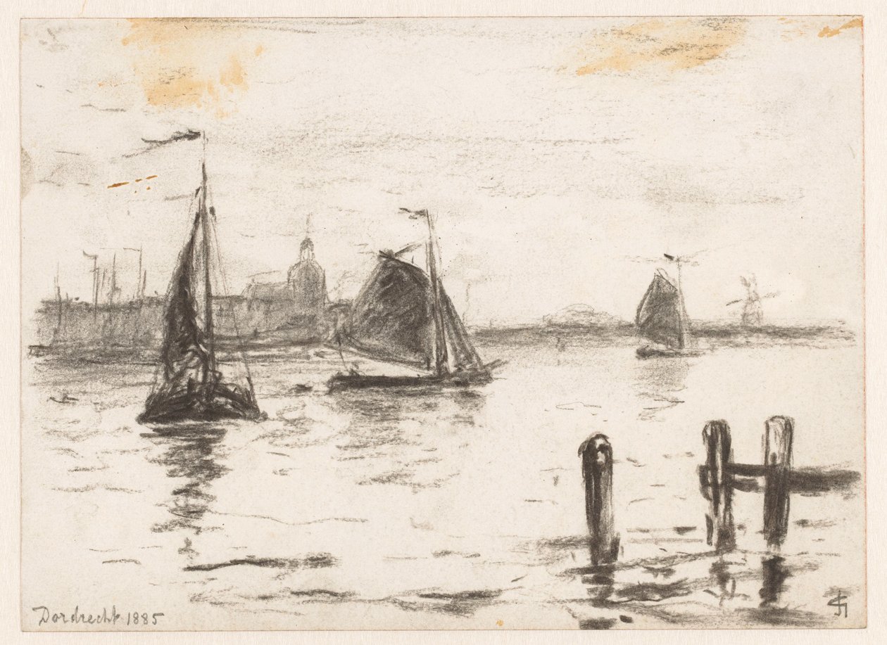 Bateaux de pêche sur la Meuse devant Dordrecht - Carel Nicolaas Storm van 