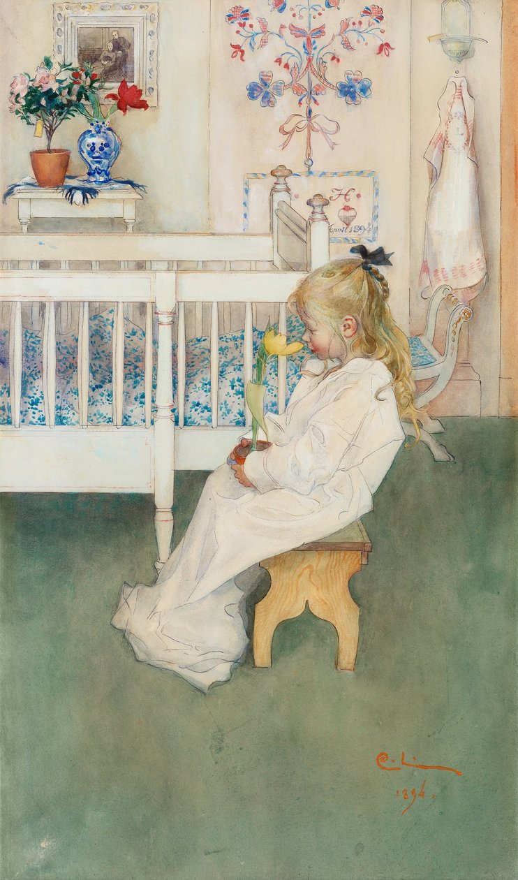 Lisbeth avec une tulipe jaune - Carl Larsson