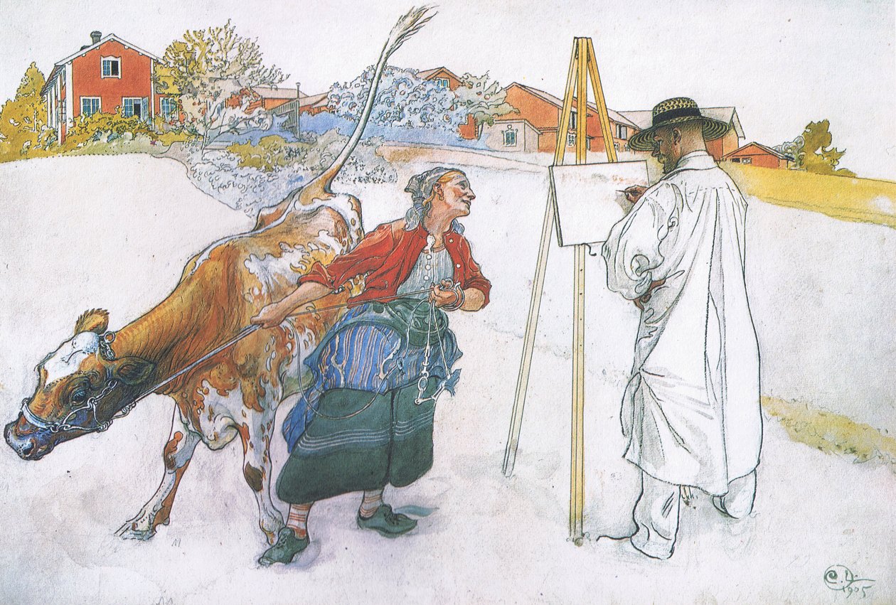 Puis vint Joanna menant Blomma la vache - Carl Larsson