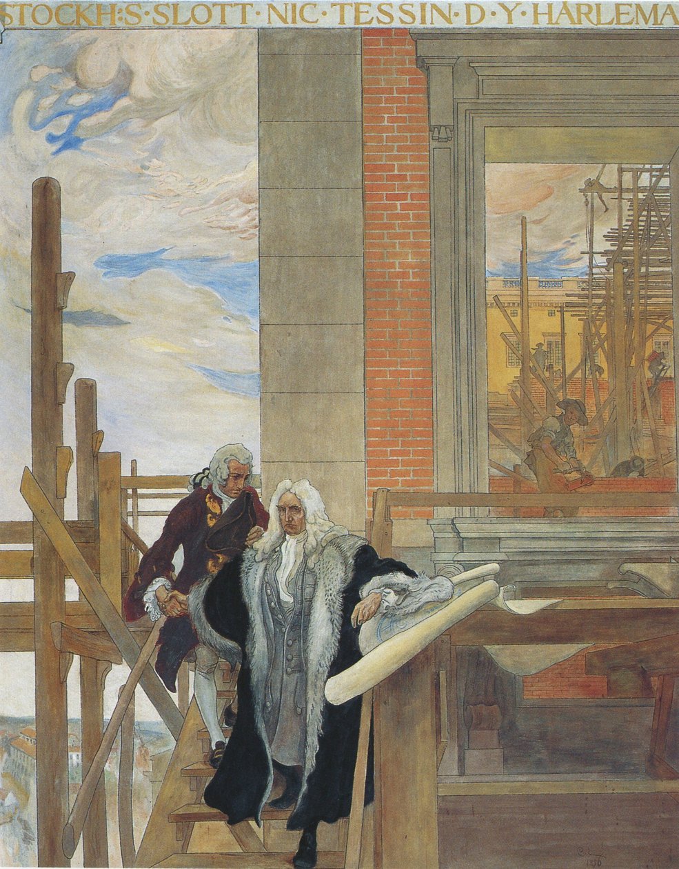 Une des fresques du Musée National montrant la construction du château - Carl Larsson