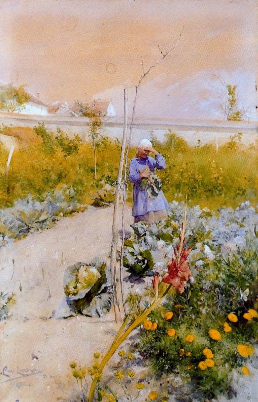 Homme dans le jardin - Carl Larsson