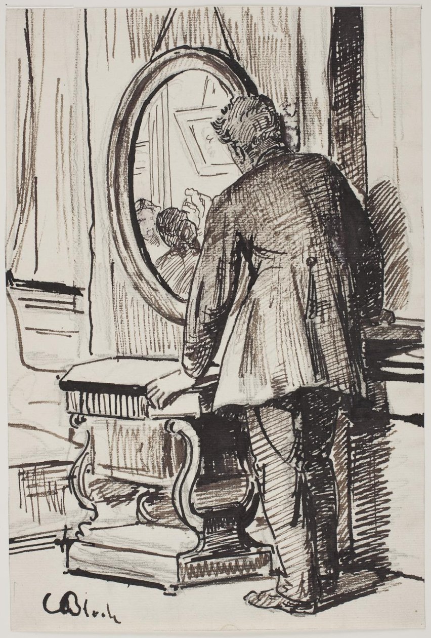 Un jeune homme regarde trois femmes dans un miroir - Carl Bloch