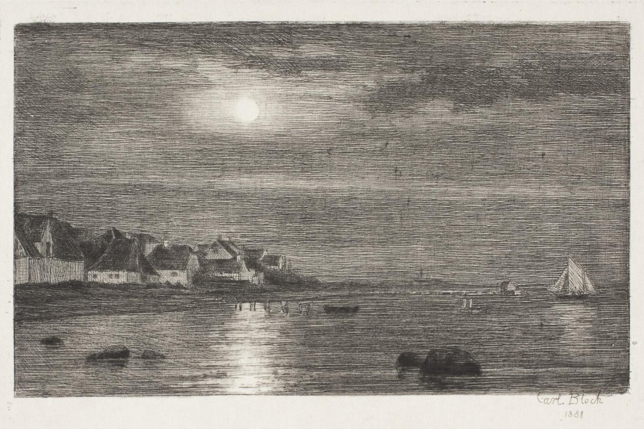 Paysage côtier à Hellebæk. Clair de lune - Carl Bloch