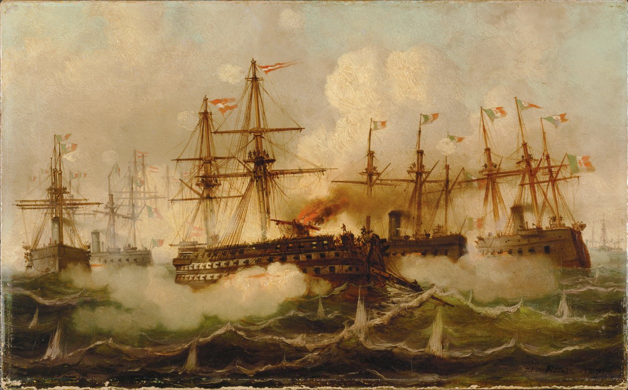 Bataille navale près de Lissa ... (peinture sur toile) - Carl Frederik Sørensen