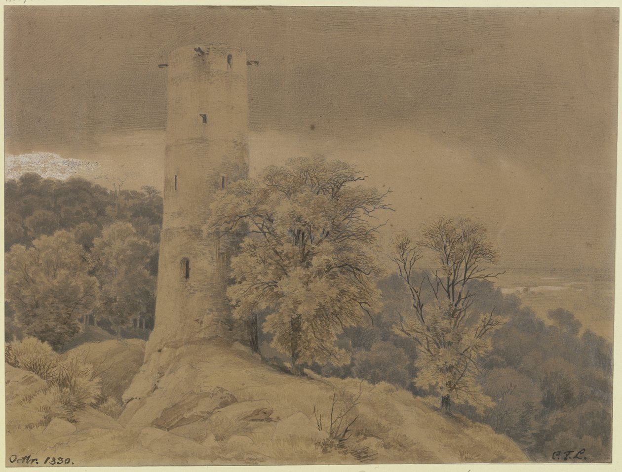 Paysage forestier avec tour de guet - Carl Friedrich Lessing