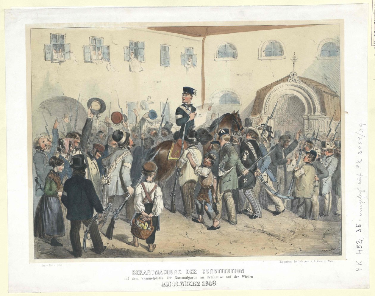 Proclamation de la Constitution sur le lieu de réunion de la Garde nationale dans la Freihaus (Maison libre) le 15 mars 1848 - Carl Goebel