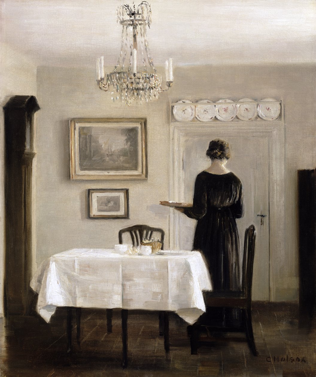 Intérieur avec dame portant un plateau, c.1905 - Carl Holsoe