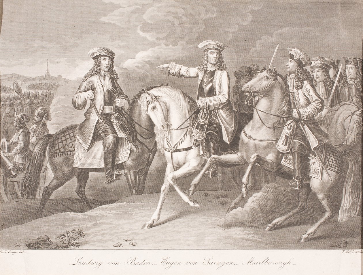 Margrave Louis-Guillaume de Bade-Bade, Prince Eugène de Savoie et John Churchill, Duc de Marlborough - Carl Joseph Geiger