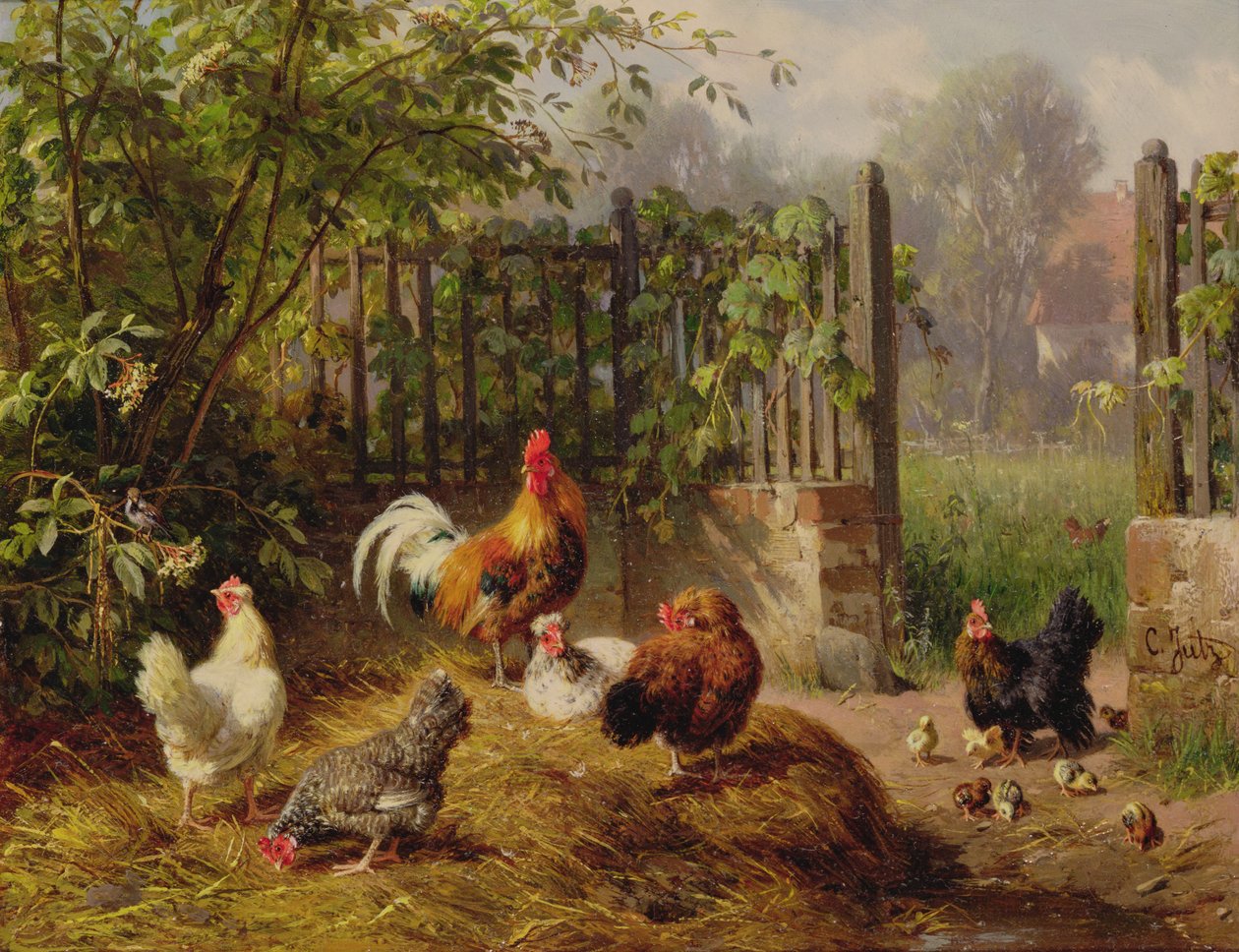 Coq avec poules et poussins - Carl Jutz