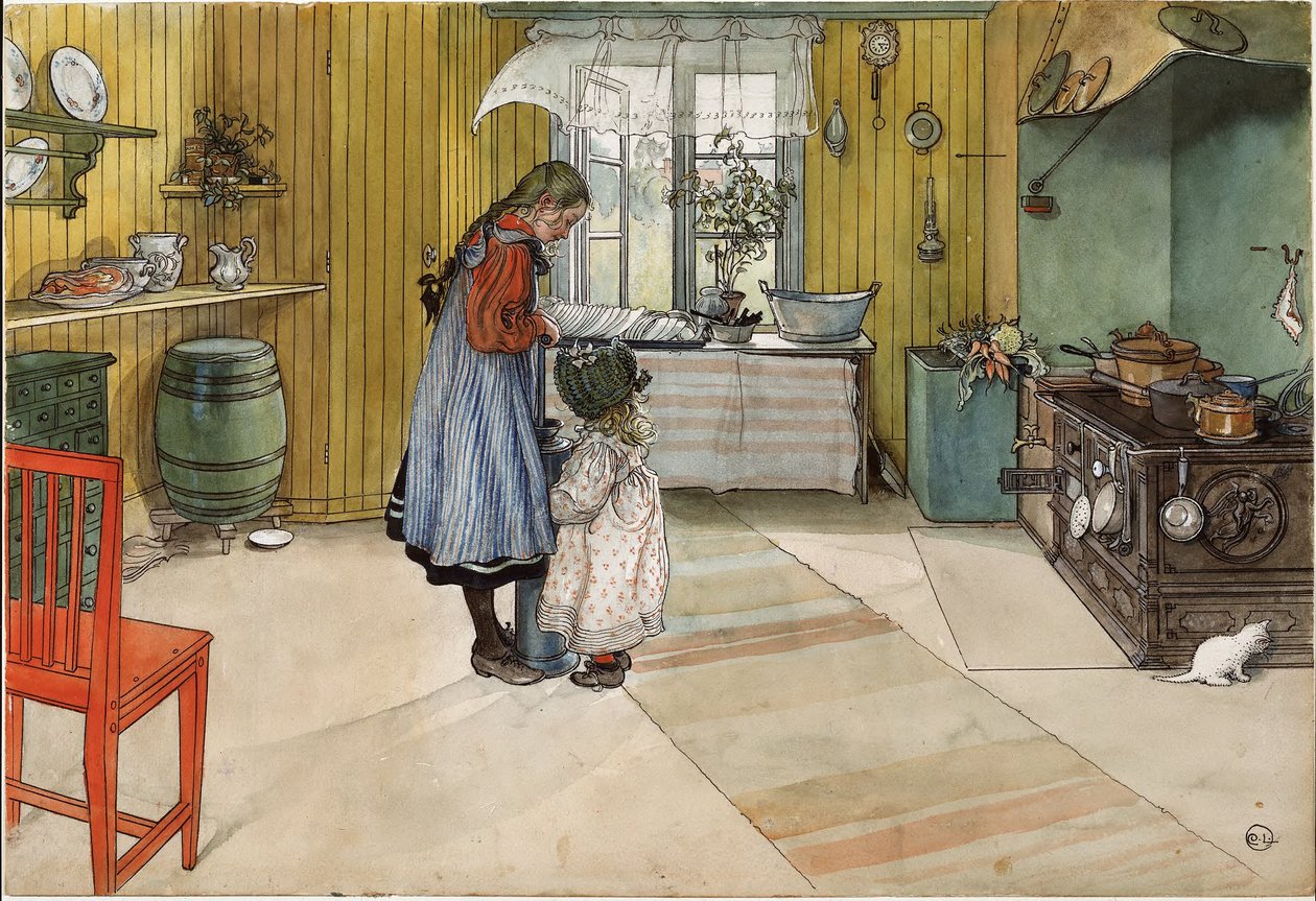 La cuisine. Extrait de *A Home* (26 aquarelles) - Carl Larsson