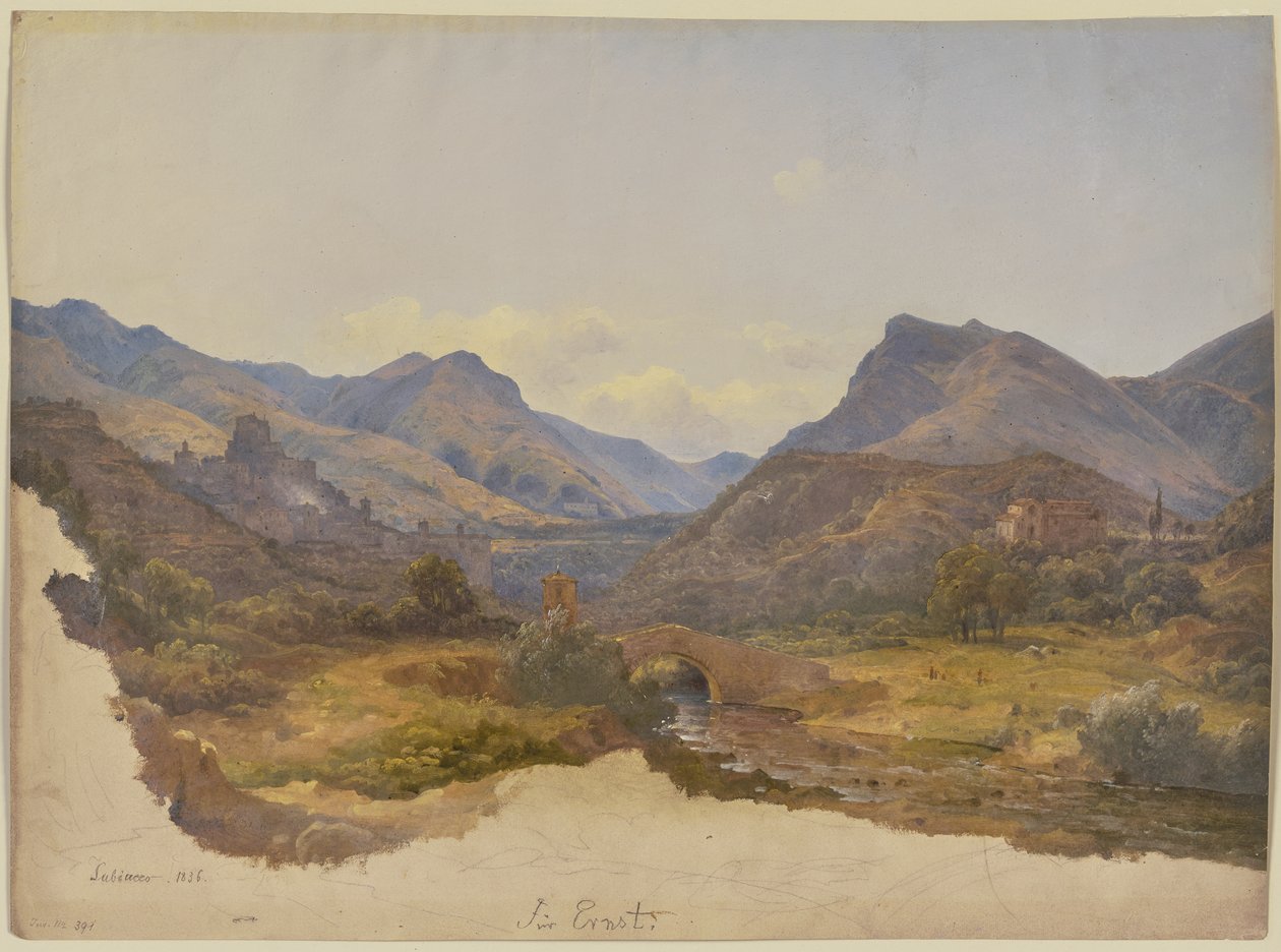 Vue de Subiaco, avec un pont au premier plan - Carl Morgenstern
