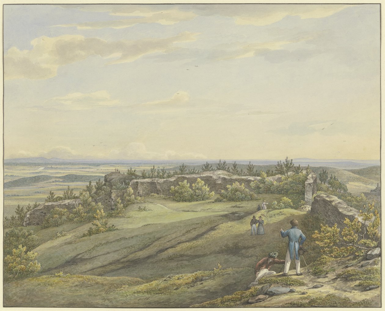 Cour du château en ruine de Falkenstein avec vue sur la plaine du Main, l