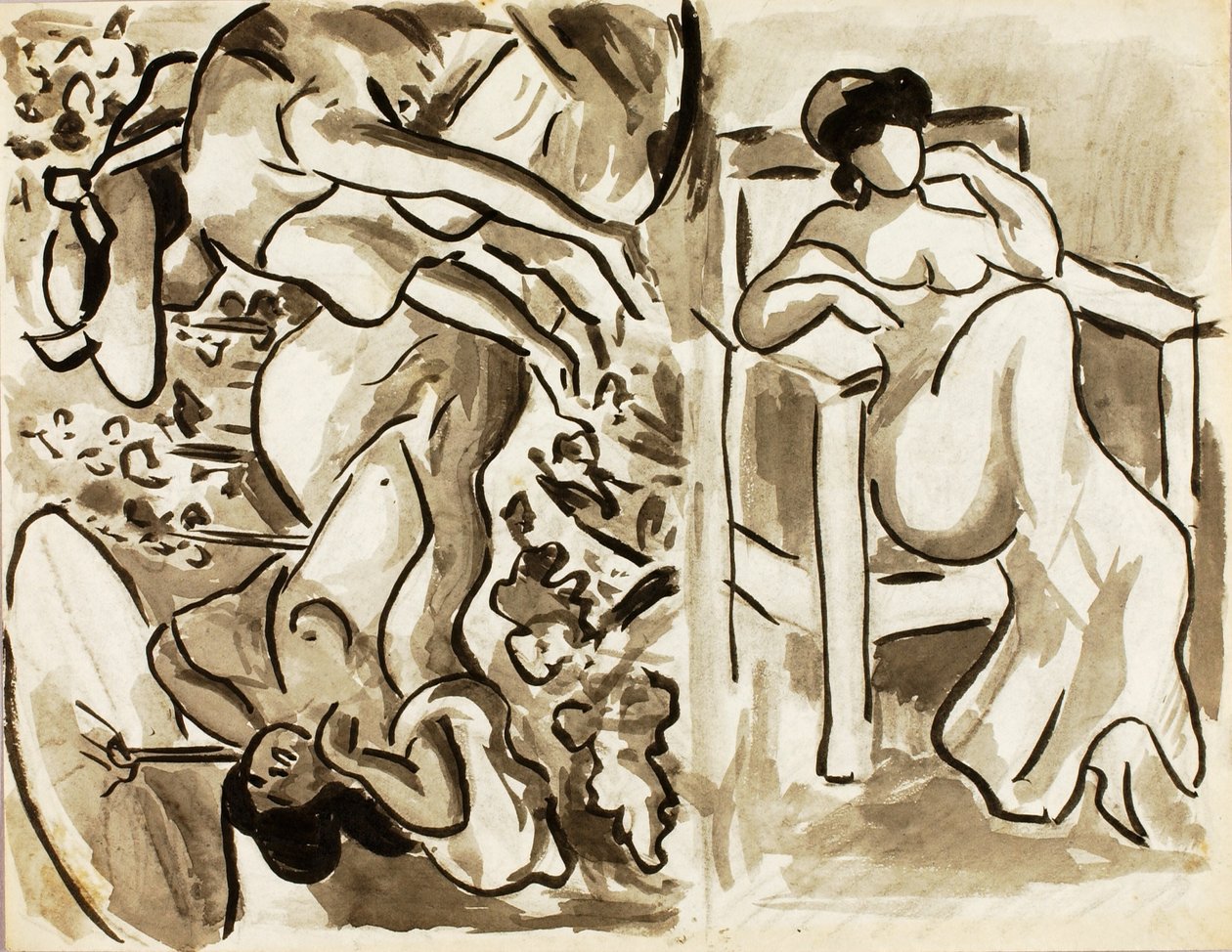 Deux femmes dans un jardin, une femme assise - Carl Newman