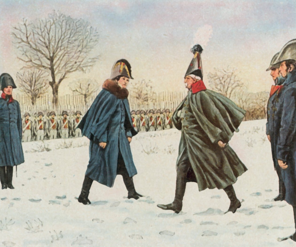 Échange de Blücher contre le maréchal français Victor, 20 février 1807 (lithographie couleur rehaussée) - Carl Rochling