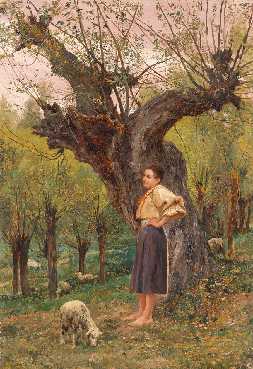 French : Jeune fille debout devant un saule - Carl Rudolf Huber