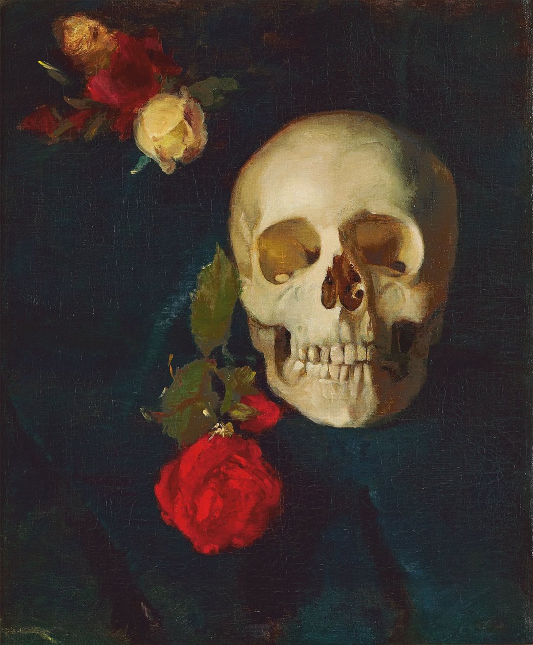 French : Tête de mort avec des roses - Carl Schuch