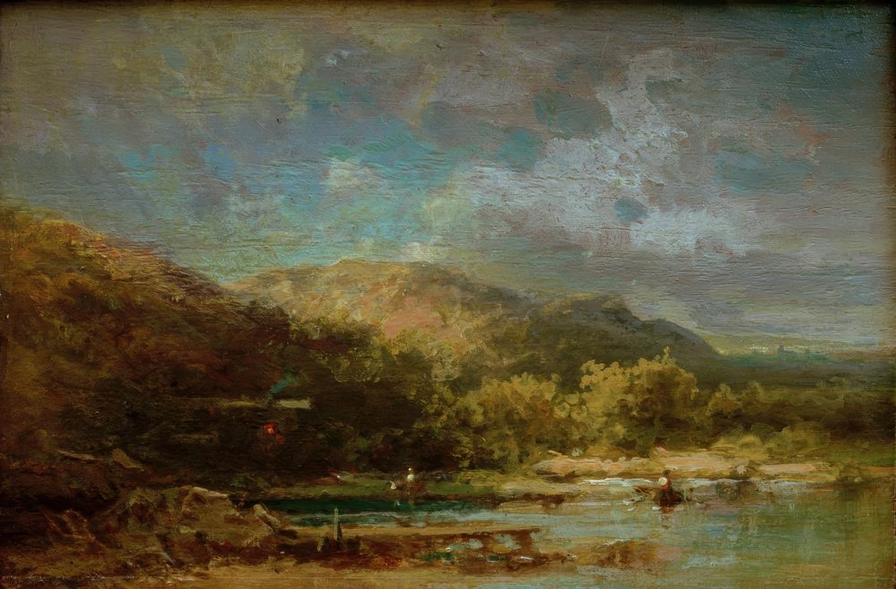 Cabane au bord du lac avec des figures - Carl Spitzweg