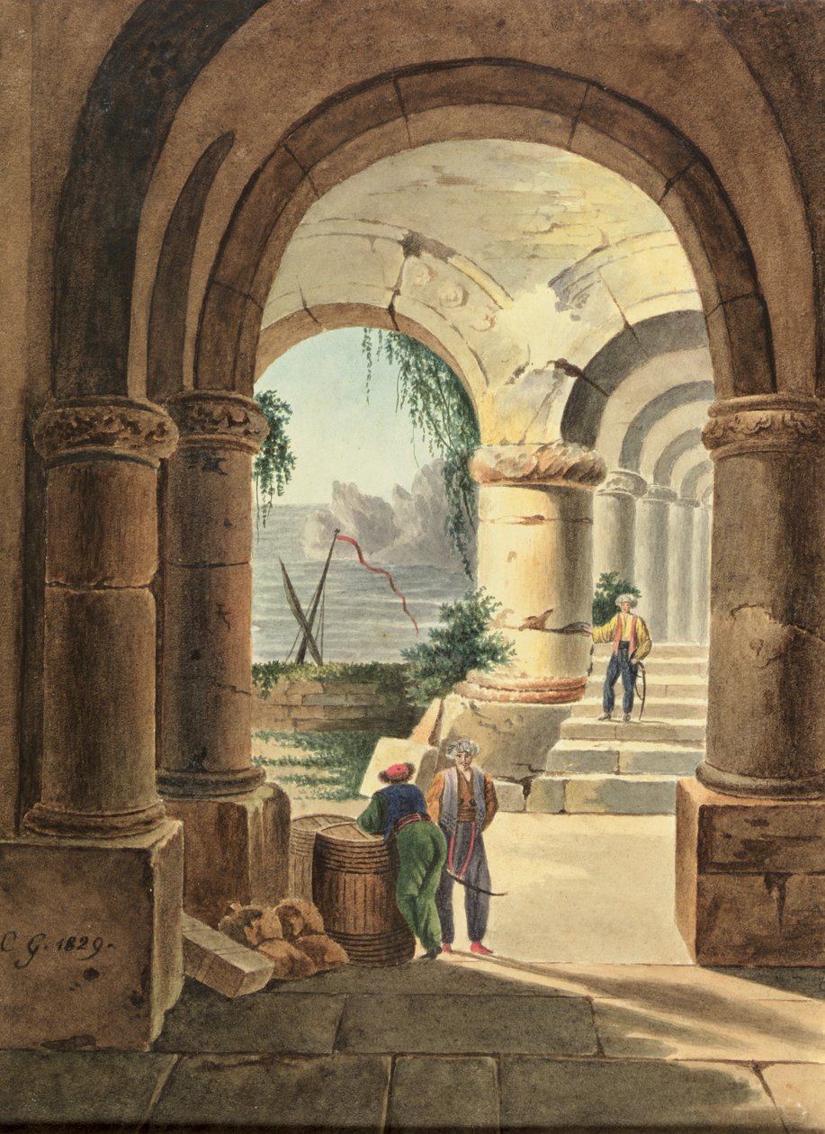 Vue de la mer à travers un cloître, 1829 - Carl Wilhelm Goetzloff