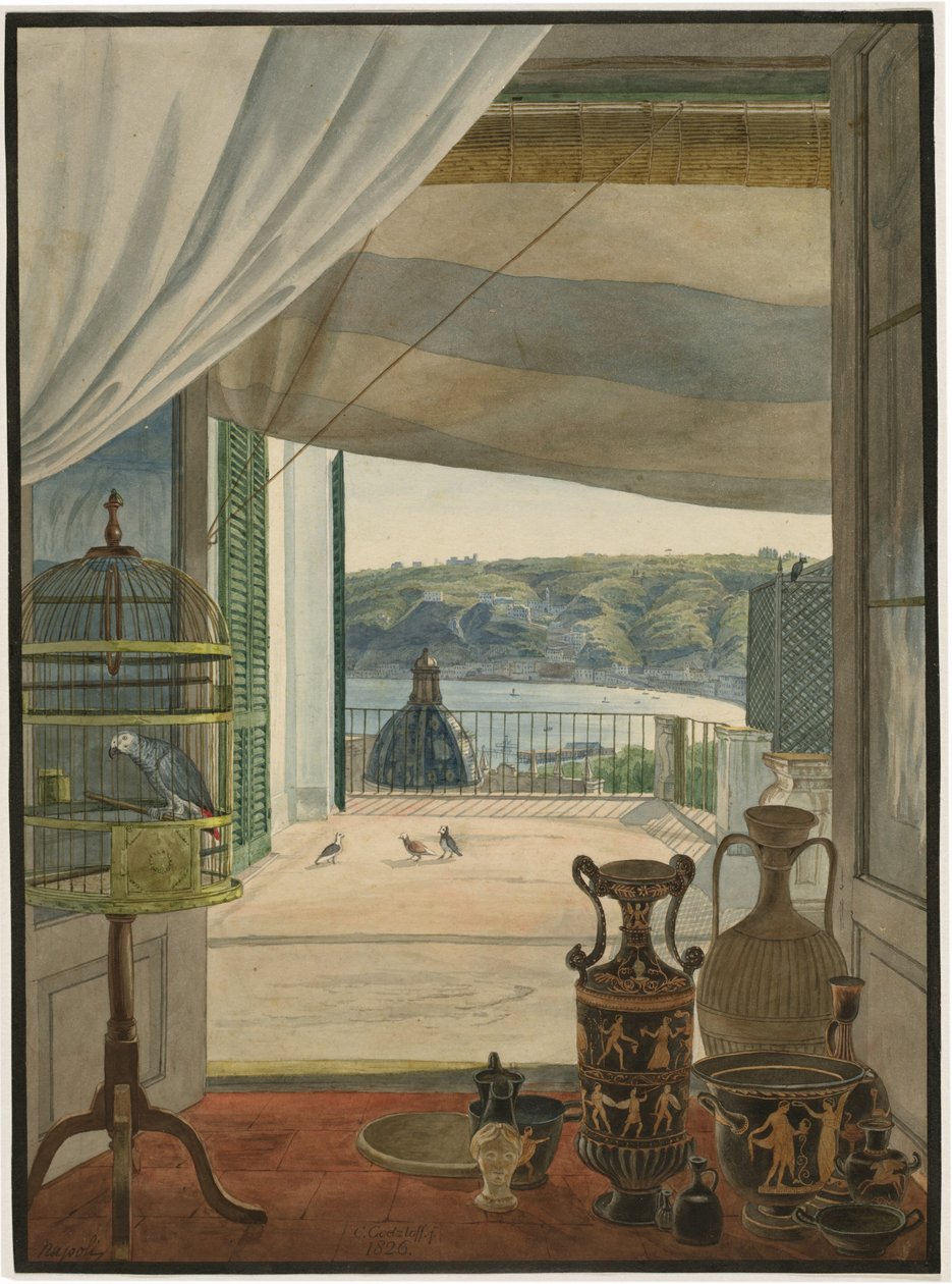 Antiquités par un balcon surplombant le golfe de Naples - Carl Wilhelm Götzloff