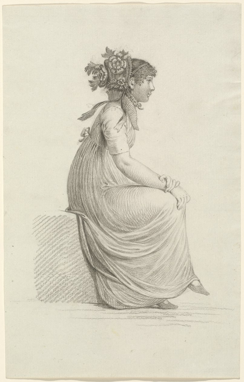 Jeune Femme Assise Portant un Chapeau à la Mode - Carl Wilhelm Kolbe
