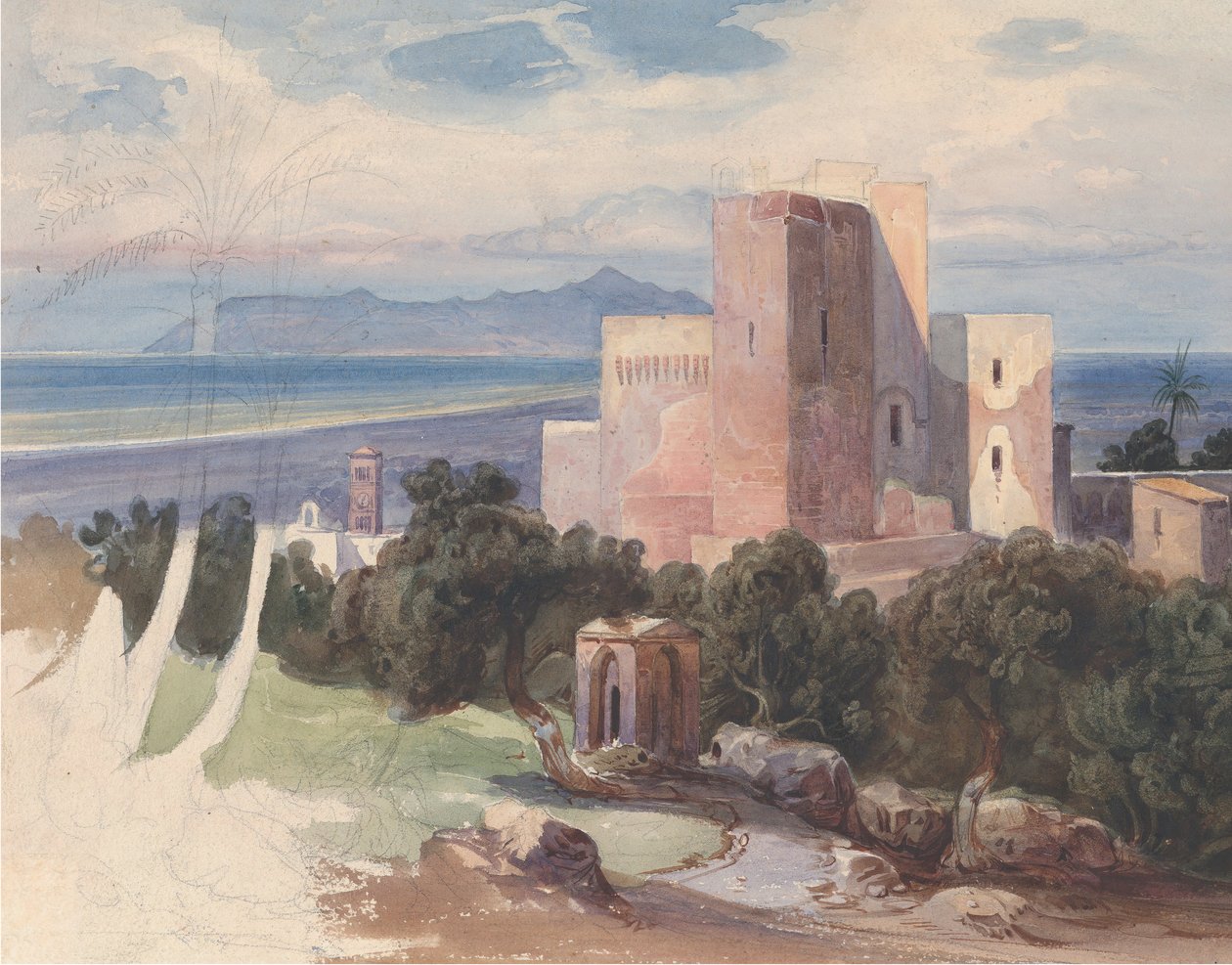Vue sur Terracina avec le mont Circé recto..., milieu du 19e siècle - Carl von Blaas