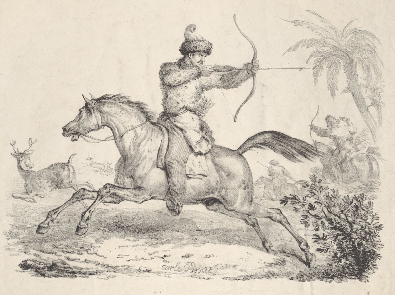 Cosaques à cheval chassant le cerf, 1821-36 - Carle Vernet