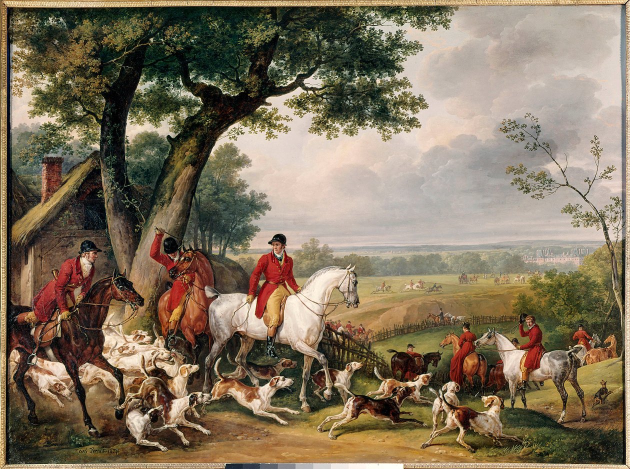 Chasse dans la forêt de Fontainebleau. Peinture d
