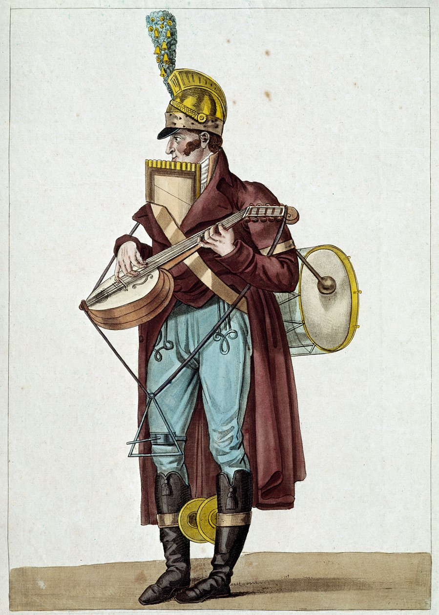 Monsieur Ut la si, orchestre des théâtres bourgeois (musicien de rue) (illustration) - Carle Vernet