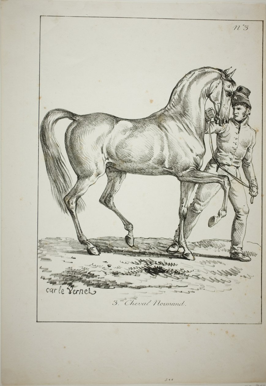 Garde royale, cavalier normand, pas en tenue complète, et cheval, No. 3 - Carle Vernet